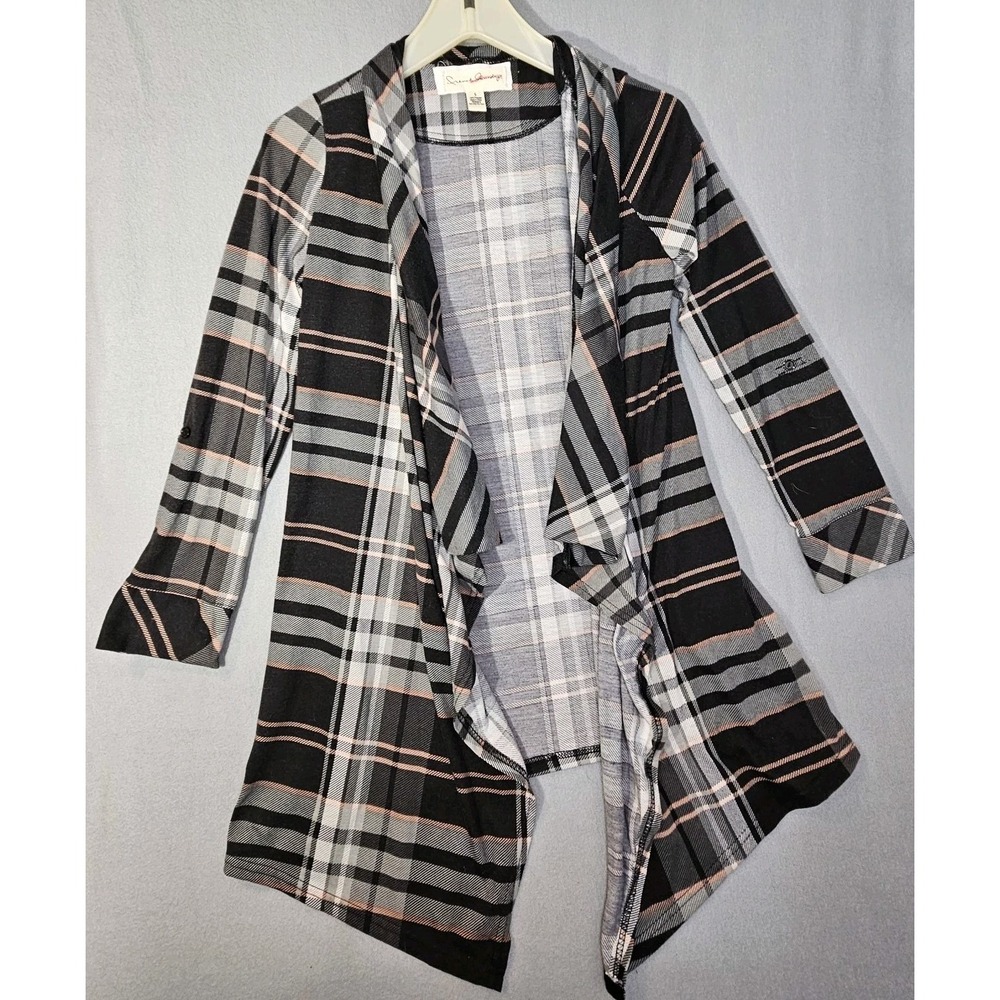 French Laundry Sweater Womens Small Plaid Long Sleeve Open Front Cardigan